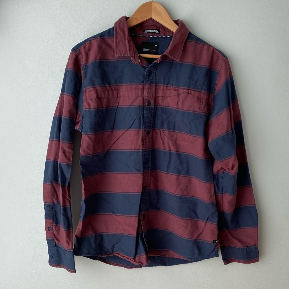 Tavik | Blue and Red Rugby Stripped Short Sleeve Button Down